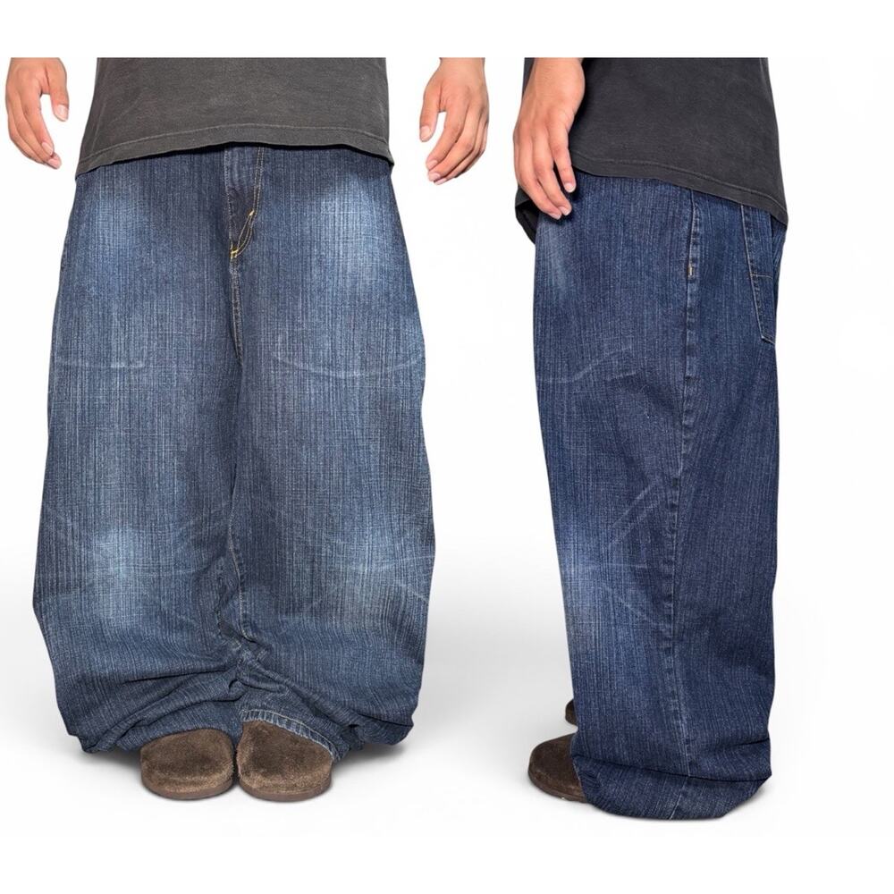 Y2k Baggy Fit Jeans Mens GB DESING 52x32 skater jnco Style wide Leg